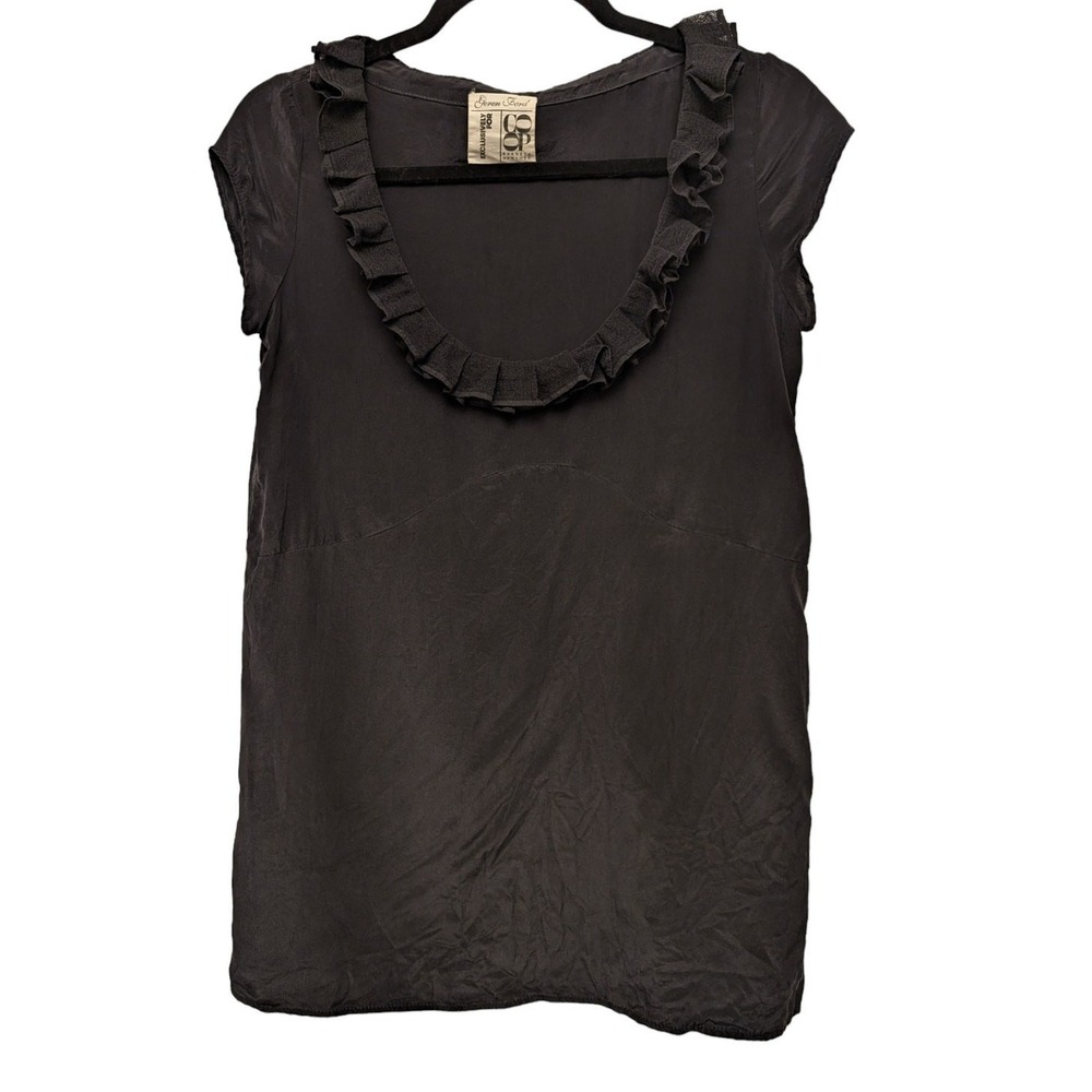 Geren Ford for Barneys‎ New York Silk Blouse Ruffle Scoop Neck Black XS Feminine